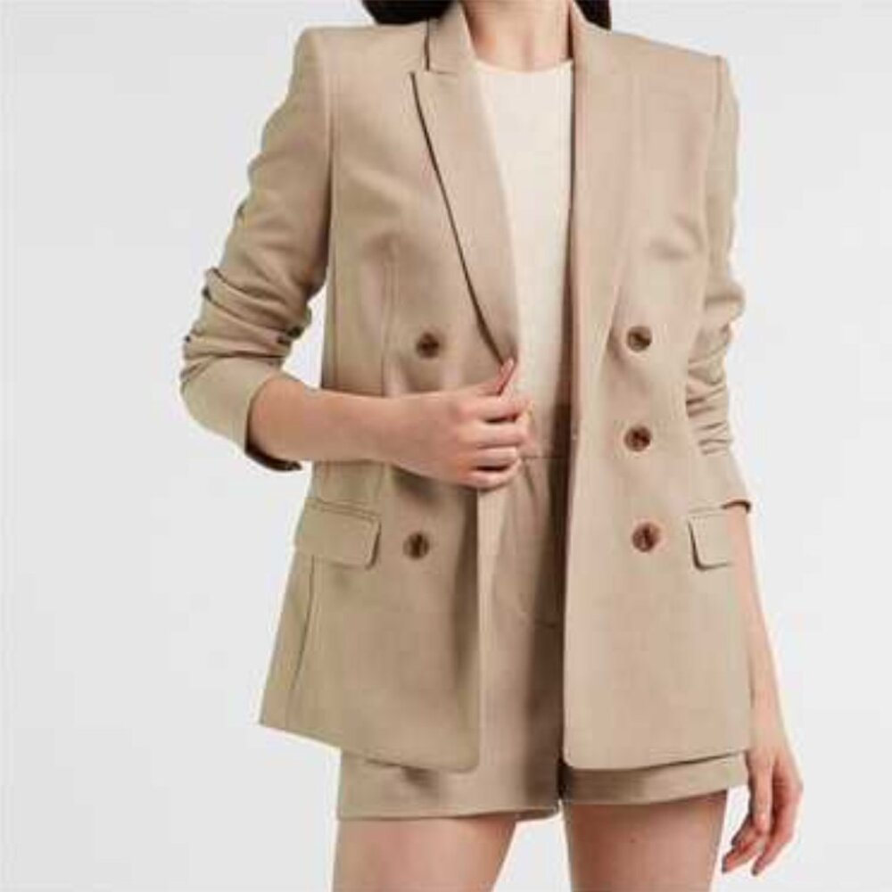 Express Tan Double-Breasted Blazer